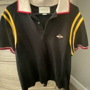 Gucci Black Polo with Yellow Stripes and Red Trim